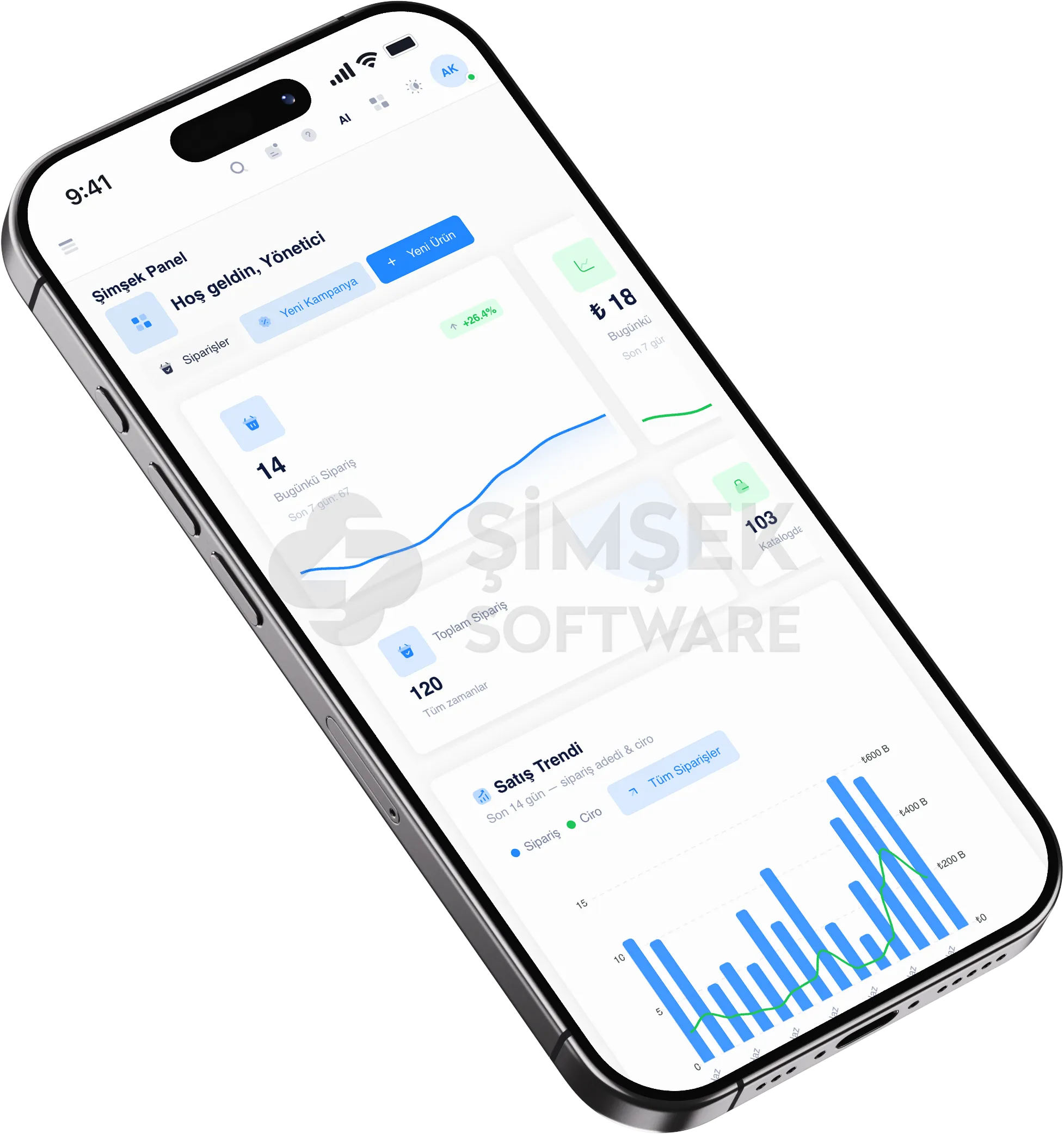 Şimşek Software mobil deneyimi — iPhone üzerinde uygulama tadında vitrin